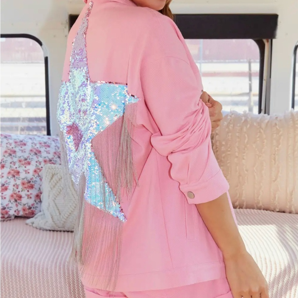 Pink Jean Sequin Fringe  Starshow Jacket